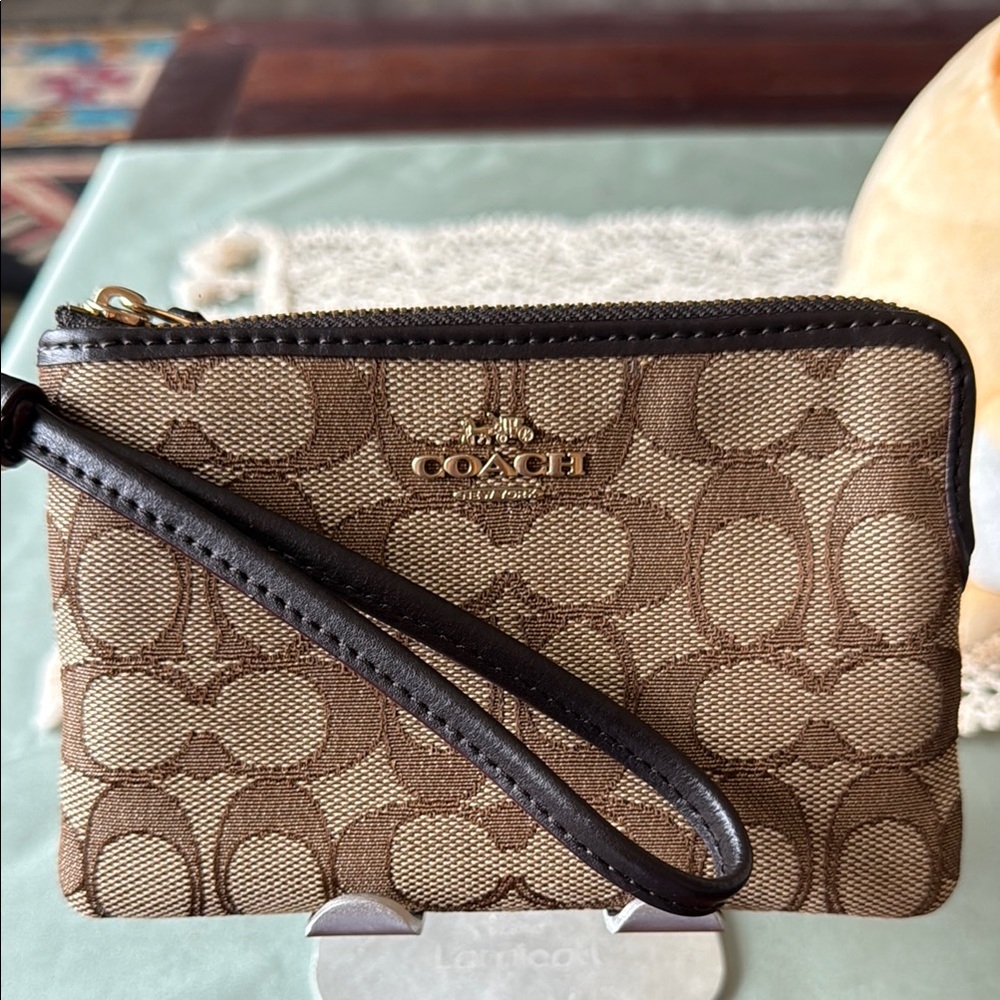 Coach Tan and Brown Signature Wristlet NWOT